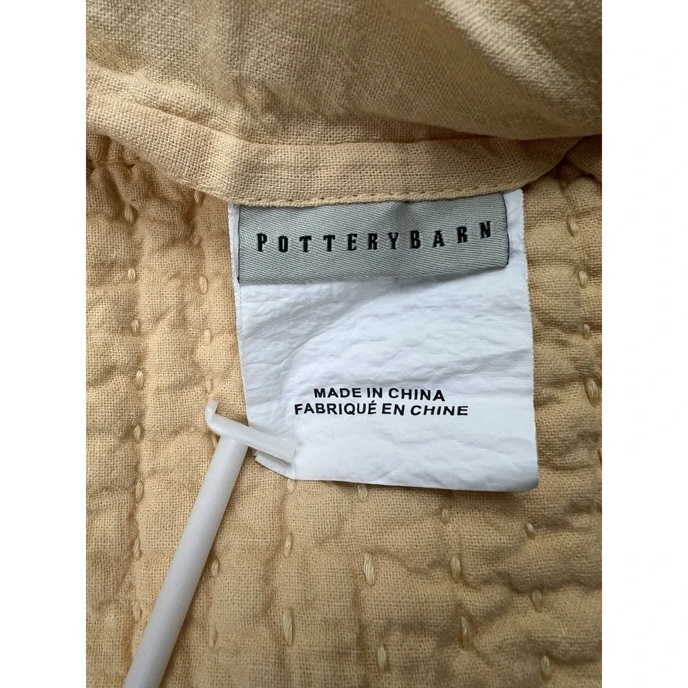 Pottery Barn  2 Yellow Quilted Stitch Standard Pillow Shams Tie Closure  19 x 25